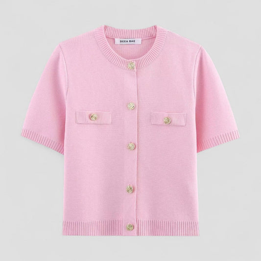 Elarova | Kurzärmlige Strickjacke mit Knopfleiste vorne für Damen