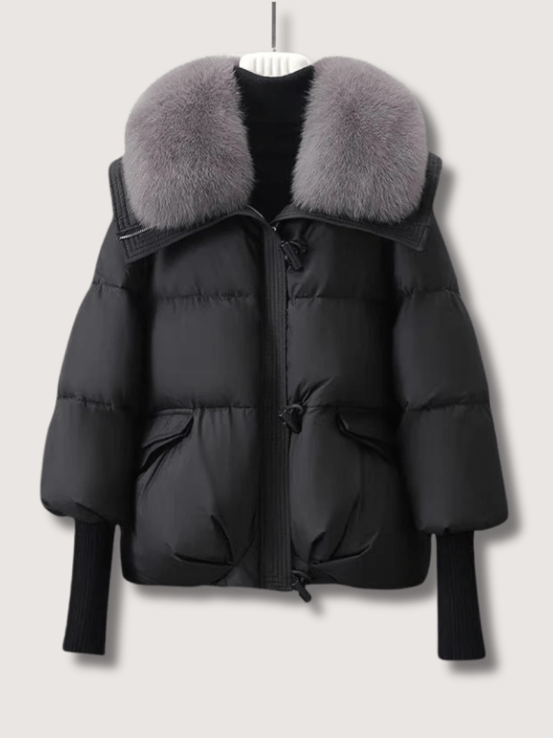 Elarova | Kurze Damen-Steppjacke mit Pelzkragen