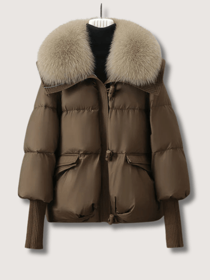Elarova | Kurze Damen-Steppjacke mit Pelzkragen