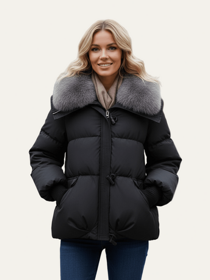 Elarova | Kurze Damen-Steppjacke mit Pelzkragen