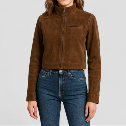 Elarova | Kurze DamenWildlederjacke mit Stehkragen