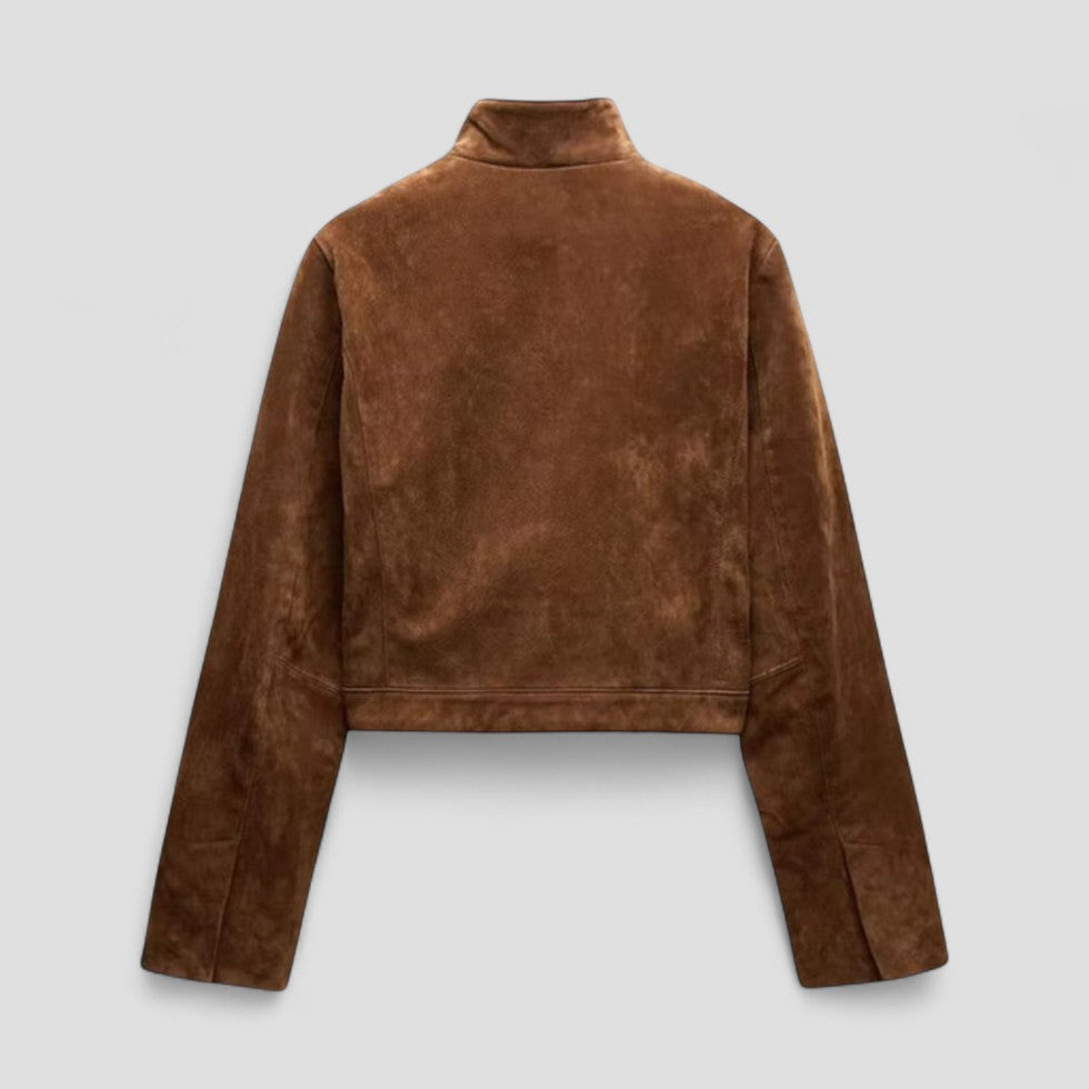 Elarova | Kurze DamenWildlederjacke mit Stehkragen