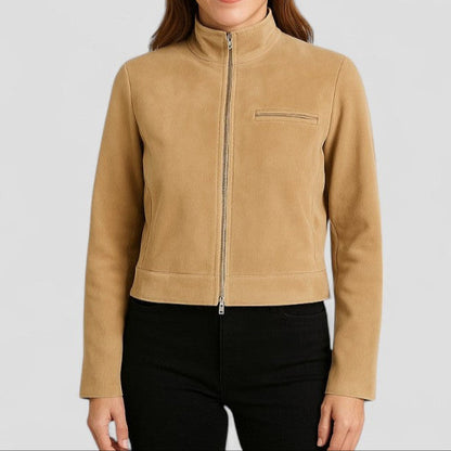 Elarova | Kurze DamenWildlederjacke mit Stehkragen