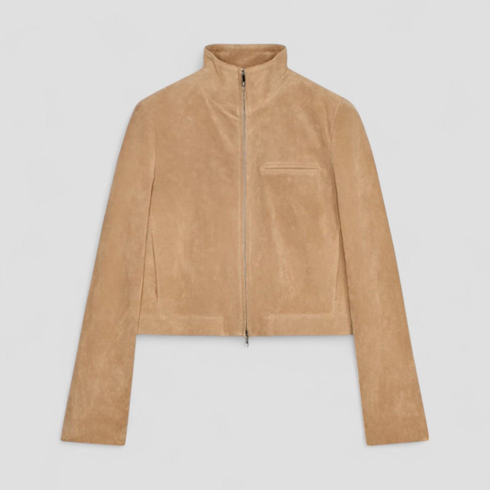 Elarova | Kurze DamenWildlederjacke mit Stehkragen