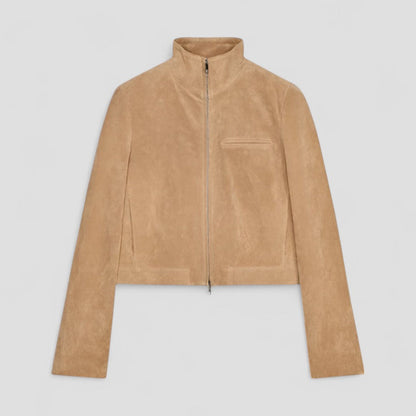 Elarova | Kurze DamenWildlederjacke mit Stehkragen