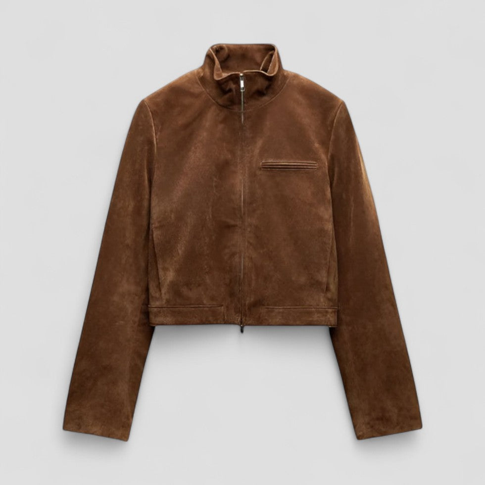 Elarova | Kurze DamenWildlederjacke mit Stehkragen