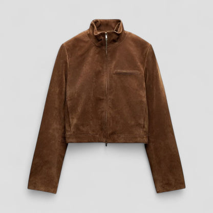 Elarova | Kurze DamenWildlederjacke mit Stehkragen