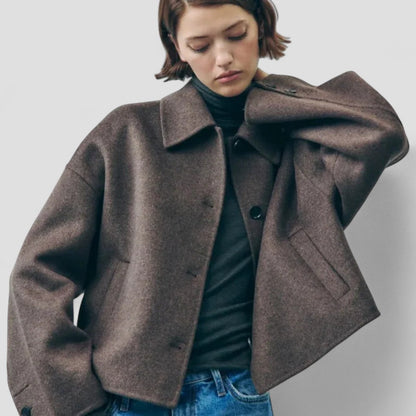 Elarova | Kurze Damenjacke aus Wollmischung mit Knopfleiste