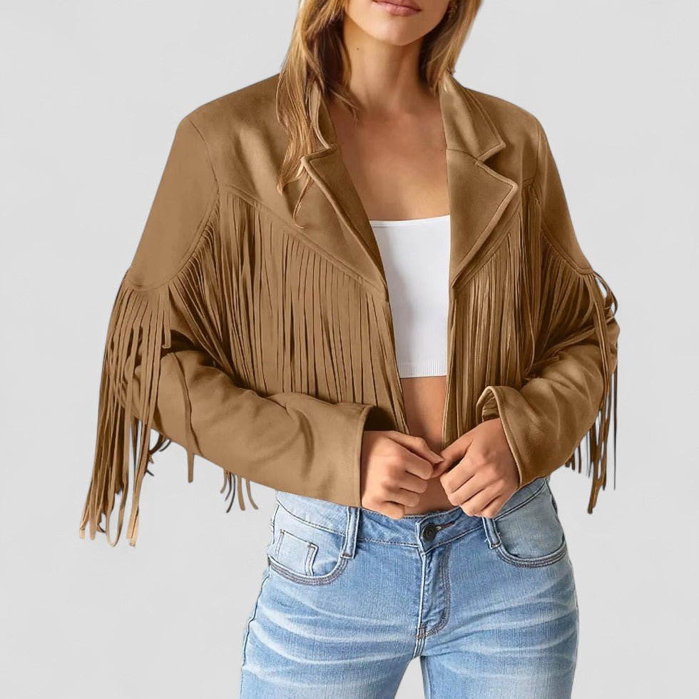 Elarova | Kurze Vintage-Jacke mit Fransen für Damen