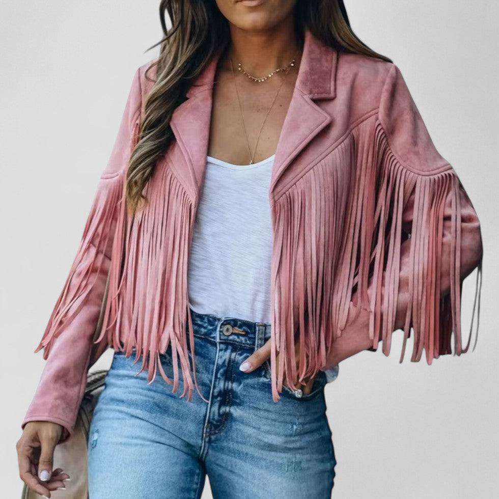 Elarova | Kurze Vintage-Jacke mit Fransen für Damen