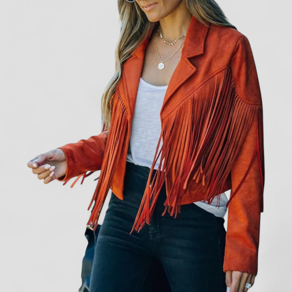 Elarova | Kurze Vintage-Jacke mit Fransen für Damen