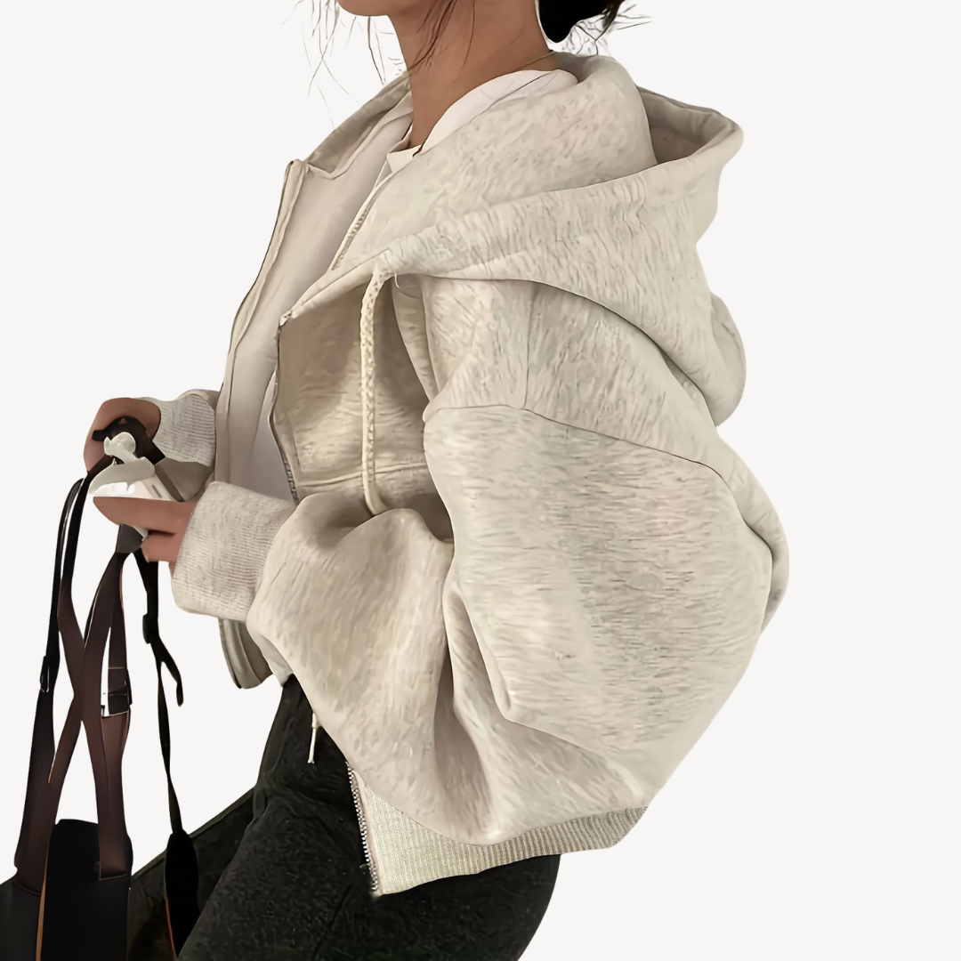 Elarova | Kurzer Kapuzenpullover mit Reißverschluss für Damen