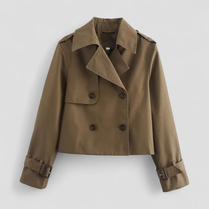 Elarova | Kurzer Trenchcoat für Damen, zweireihig, langärmlig