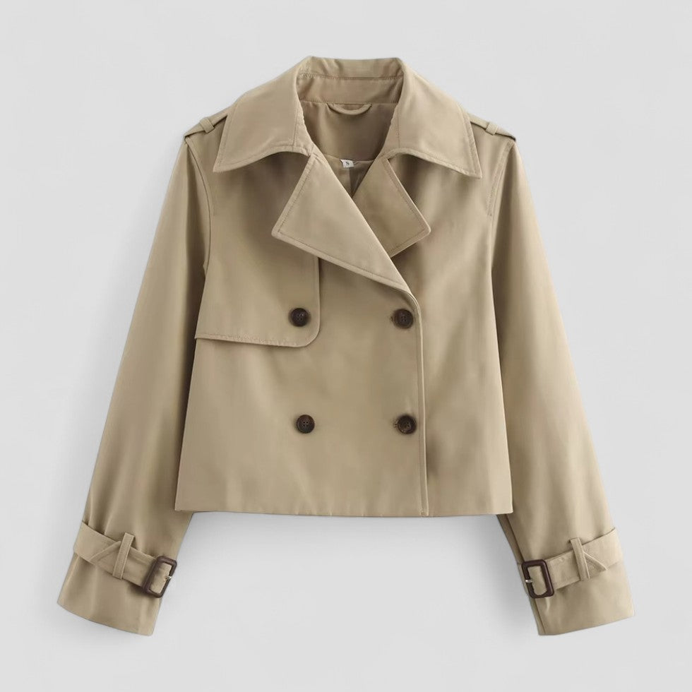 Elarova | Kurzer Trenchcoat für Damen, zweireihig, langärmlig