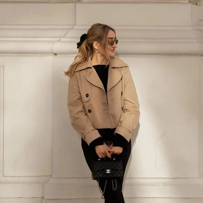 Elarova | Kurzer Trenchcoat für Damen, zweireihig, langärmlig