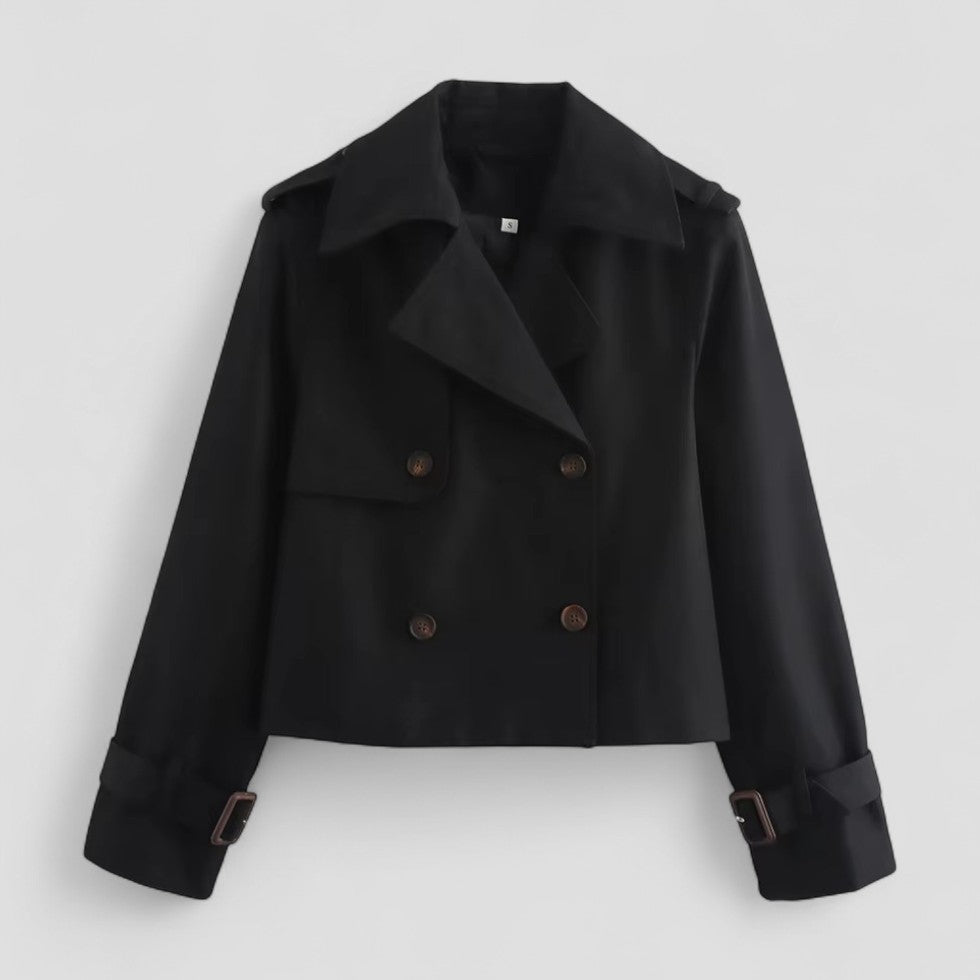 Elarova | Kurzer Trenchcoat für Damen, zweireihig, langärmlig