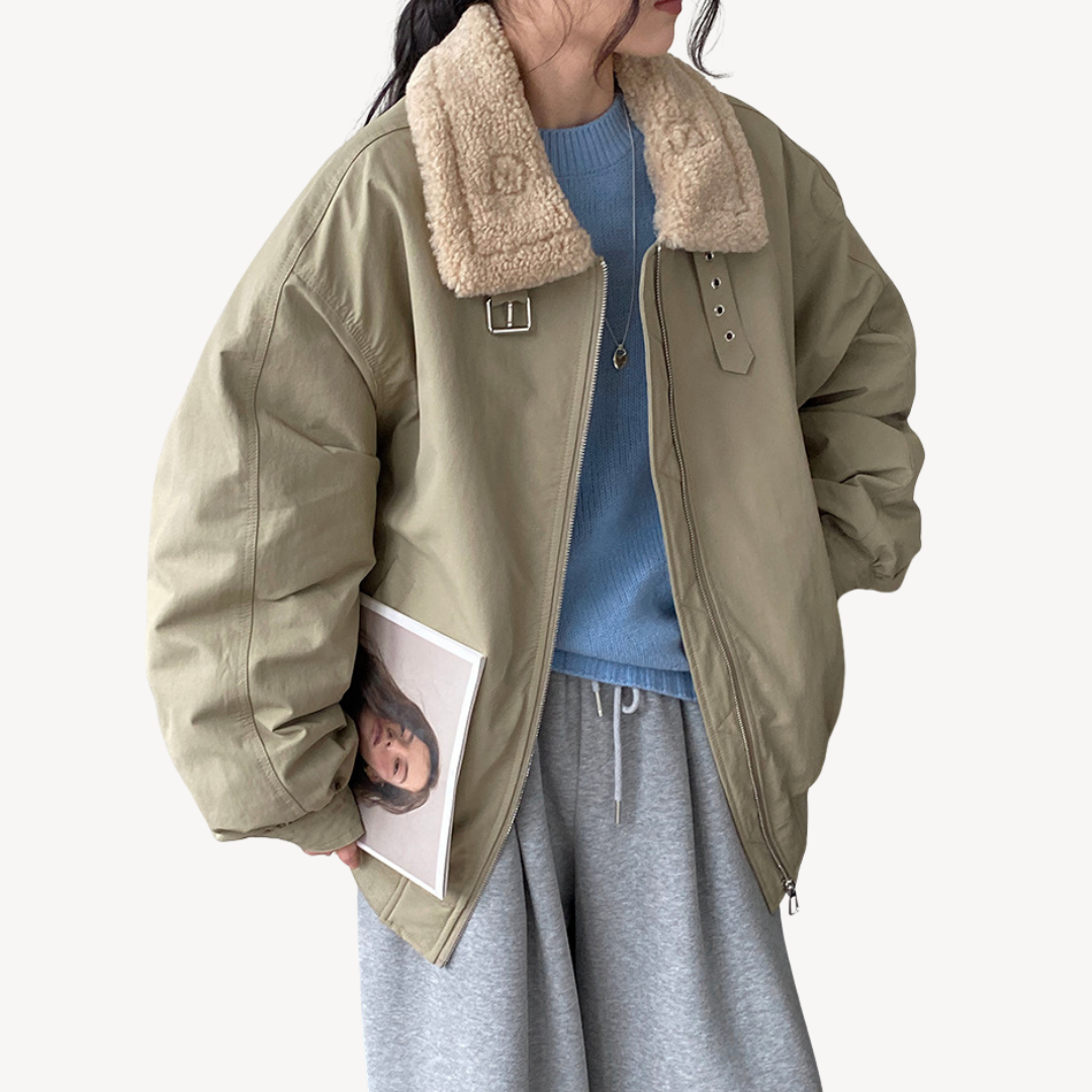 Elarova | Kuschelige Winterjacke mit Lammfellkragen für Damen