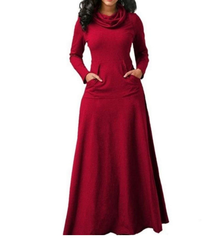 Elarova Lang Kleid mit durchgehendem Taschen-Kragen