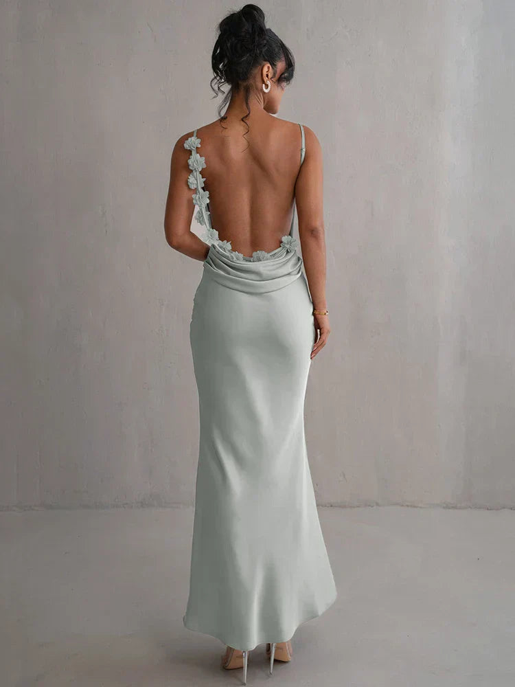 Elarova Langarm-Blumenkleid mit offenem Rücken