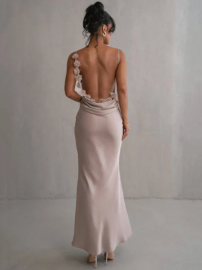 Elarova Langarm-Blumenkleid mit offenem Rücken