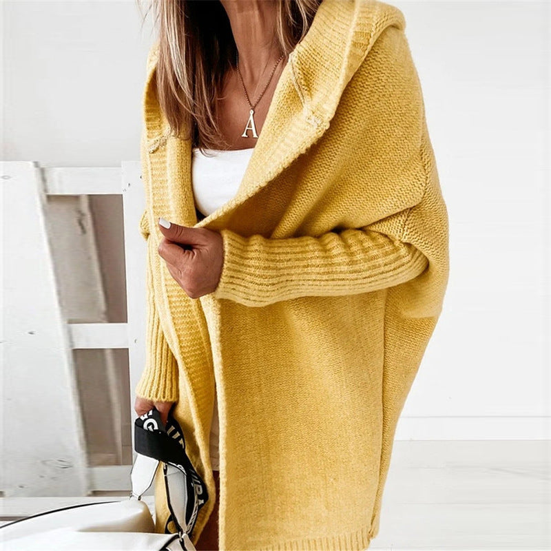 Elarova | Langarm Offene Strickjacke mit Kapuze