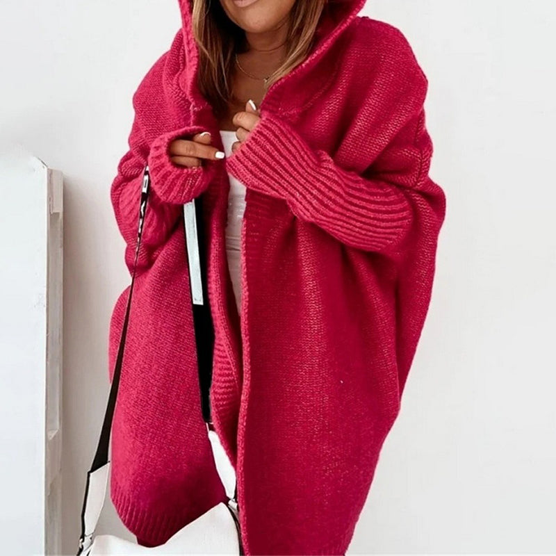 Elarova | Langarm Offene Strickjacke mit Kapuze