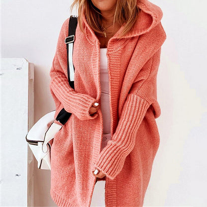Elarova | Langarm Offene Strickjacke mit Kapuze