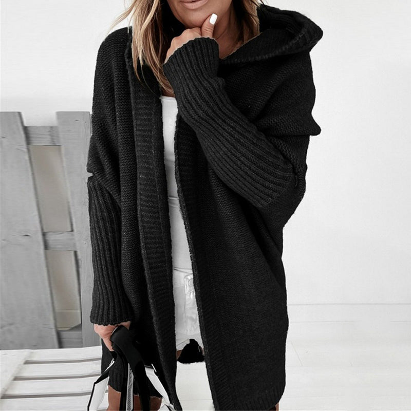 Elarova | Langarm Offene Strickjacke mit Kapuze