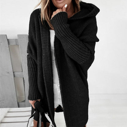 Elarova | Langarm Offene Strickjacke mit Kapuze