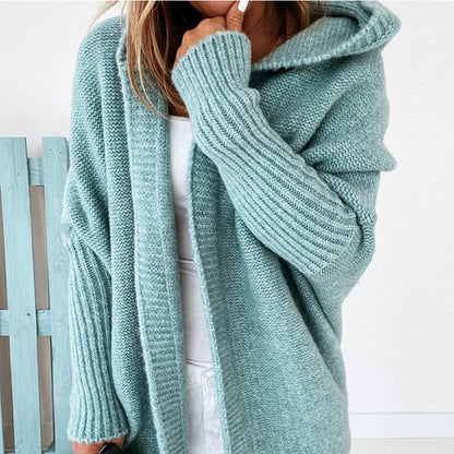 Elarova | Langarm Offene Strickjacke mit Kapuze