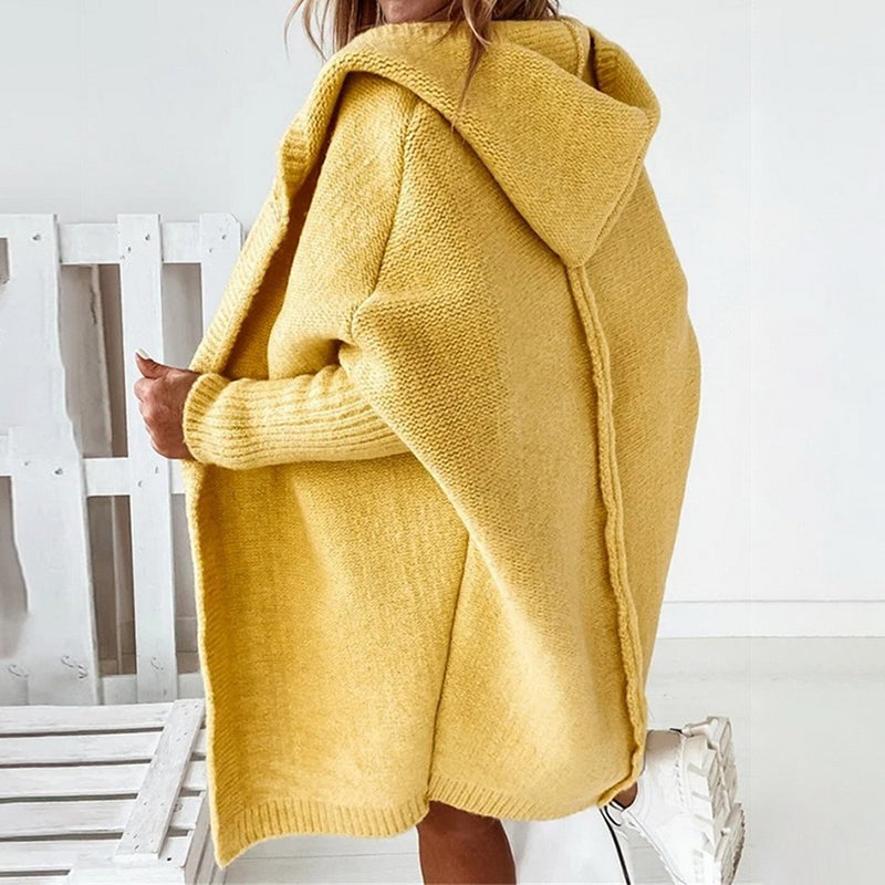 Elarova | Langarm Offene Strickjacke mit Kapuze