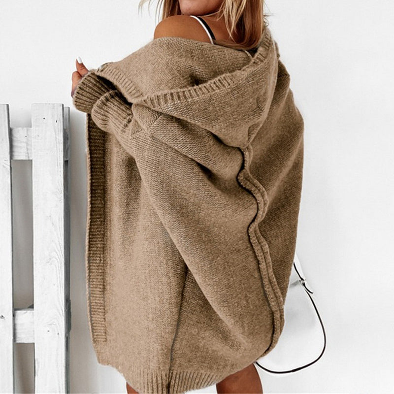 Elarova | Langarm Offene Strickjacke mit Kapuze