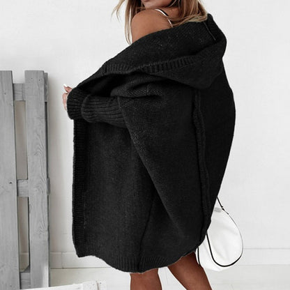Elarova | Langarm Offene Strickjacke mit Kapuze