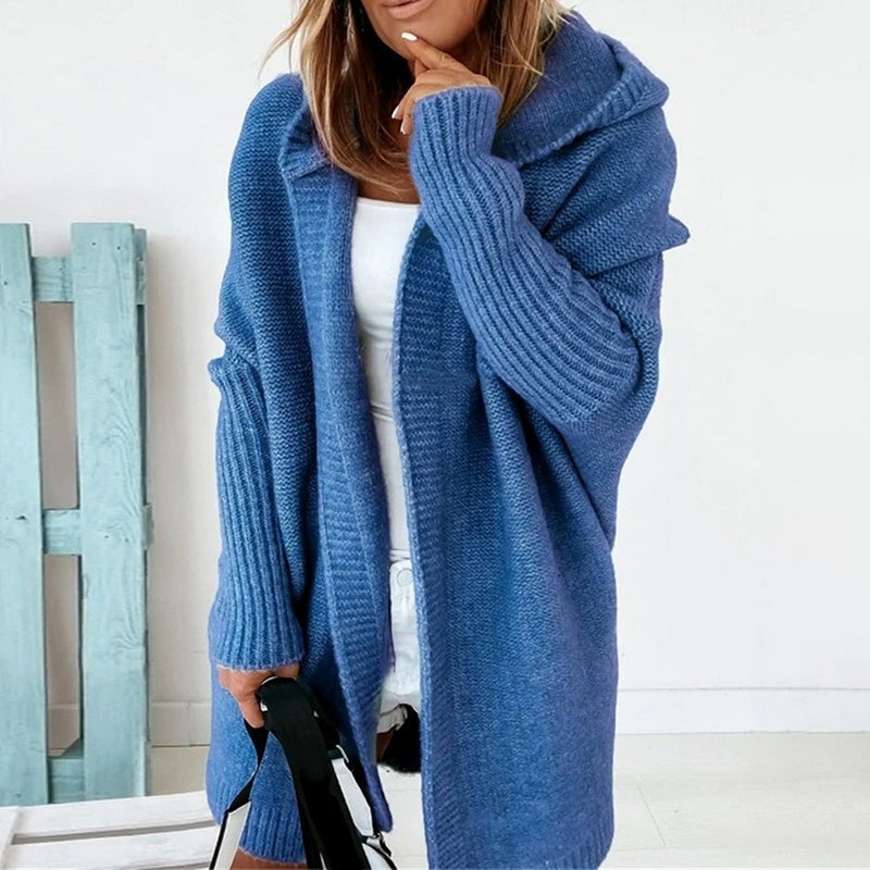 Elarova | Langarm Offene Strickjacke mit Kapuze