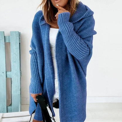 Elarova | Langarm Offene Strickjacke mit Kapuze