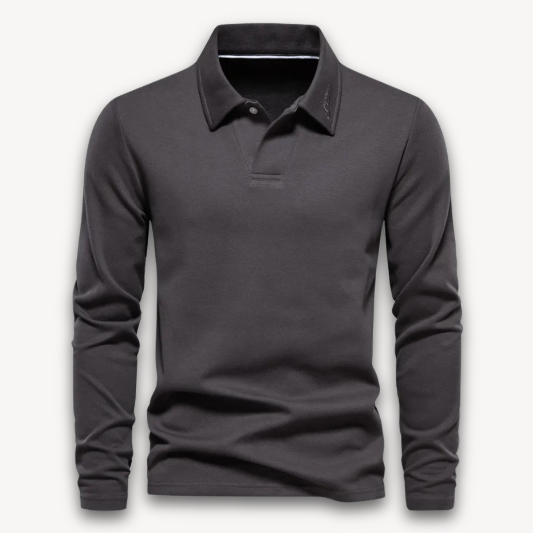 Elarova | Langarm-Poloshirt für Herren – Baumwollmischung, lässige Slim Fit
