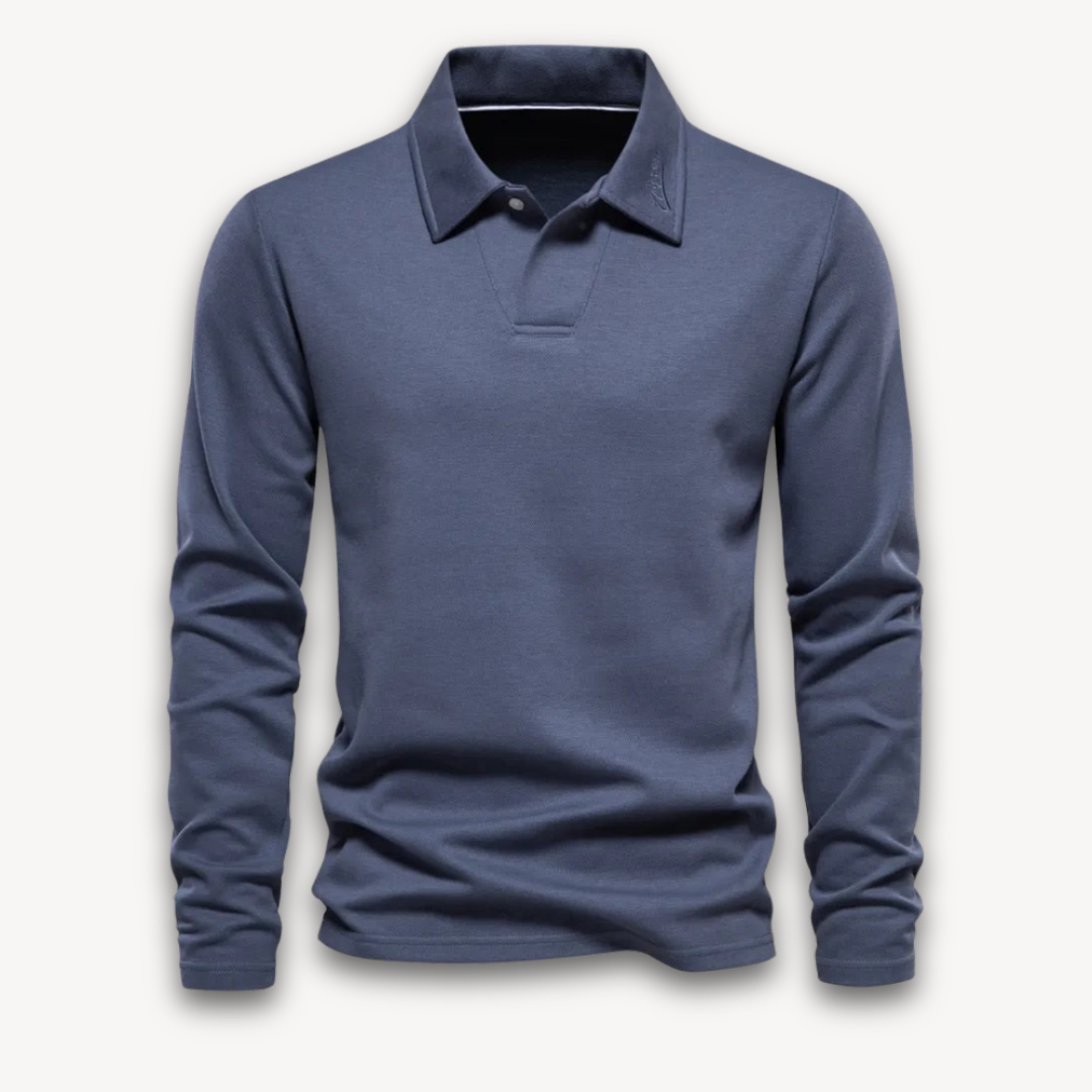 Elarova | Langarm-Poloshirt für Herren – Baumwollmischung, lässige Slim Fit