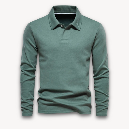 Elarova | Langarm-Poloshirt für Herren – Baumwollmischung, lässige Slim Fit