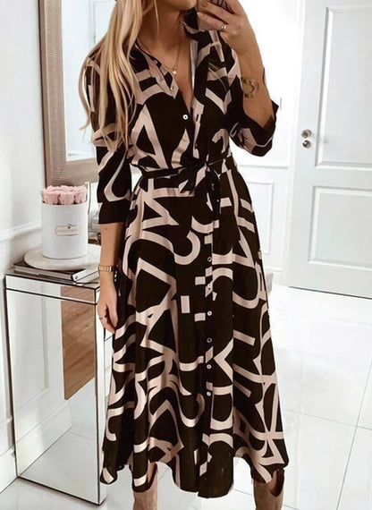 Elarova Langarm-Wickelkleid mit polierten Knöpfen vorne
