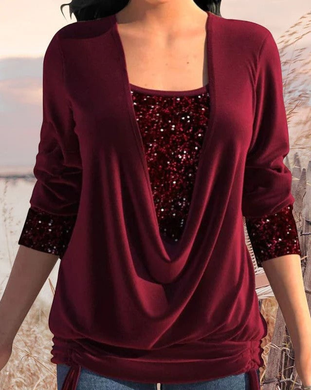 Elarova | Langärmeliges Damen Shirt mit Pailletten