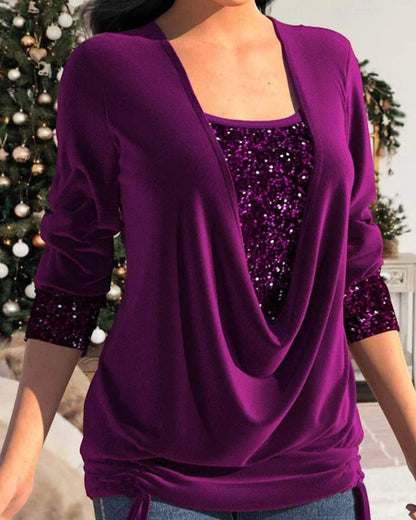 Elarova | Langärmeliges Damen Shirt mit Pailletten