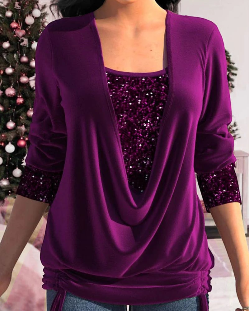 Elarova | Langärmeliges Damen Shirt mit Pailletten