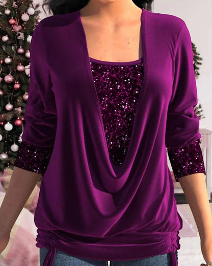 Elarova | Langärmeliges Damen Shirt mit Pailletten