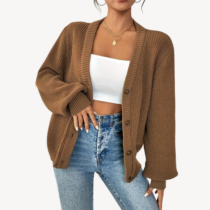 Elarova | Langärmlige Strickjacke mit Knopfleiste vorne für Damen