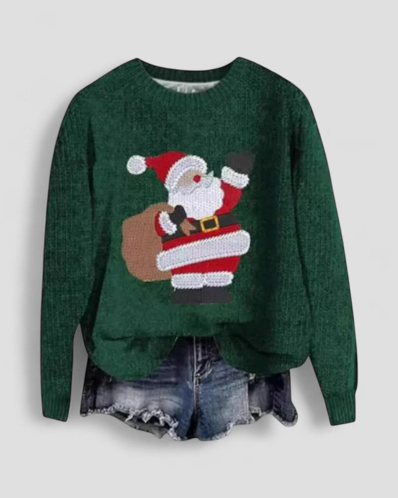 Elarova | Langärmliger Weihnachtspullover mit Weihnachtsmann-Motiv für Damen