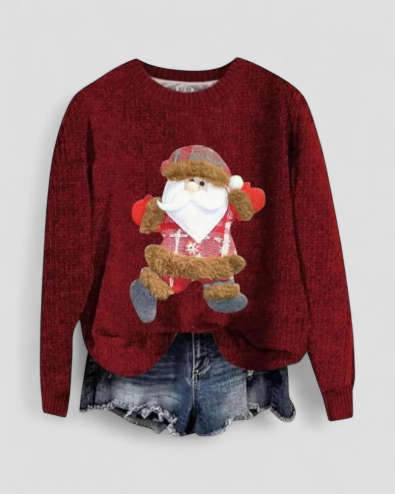 Elarova | Langärmliger Weihnachtspullover mit Weihnachtsmann-Motiv für Damen