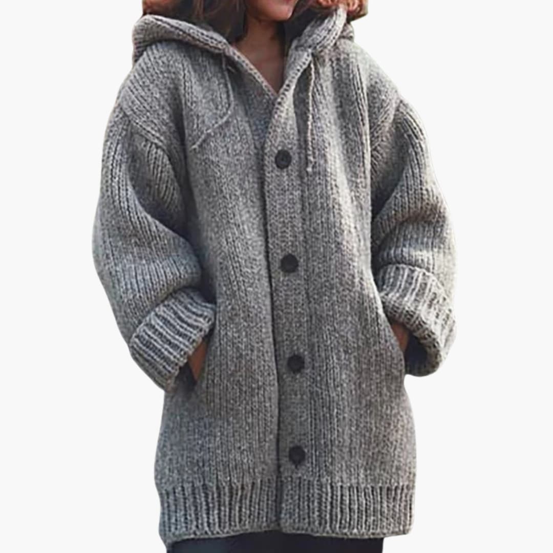 Elarova | Lange Damen-Strickjacke mit Kapuze Warme