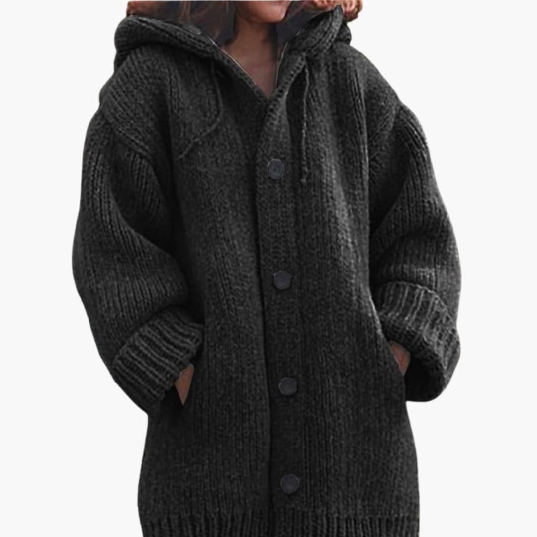 Elarova | Lange Damen-Strickjacke mit Kapuze Warme