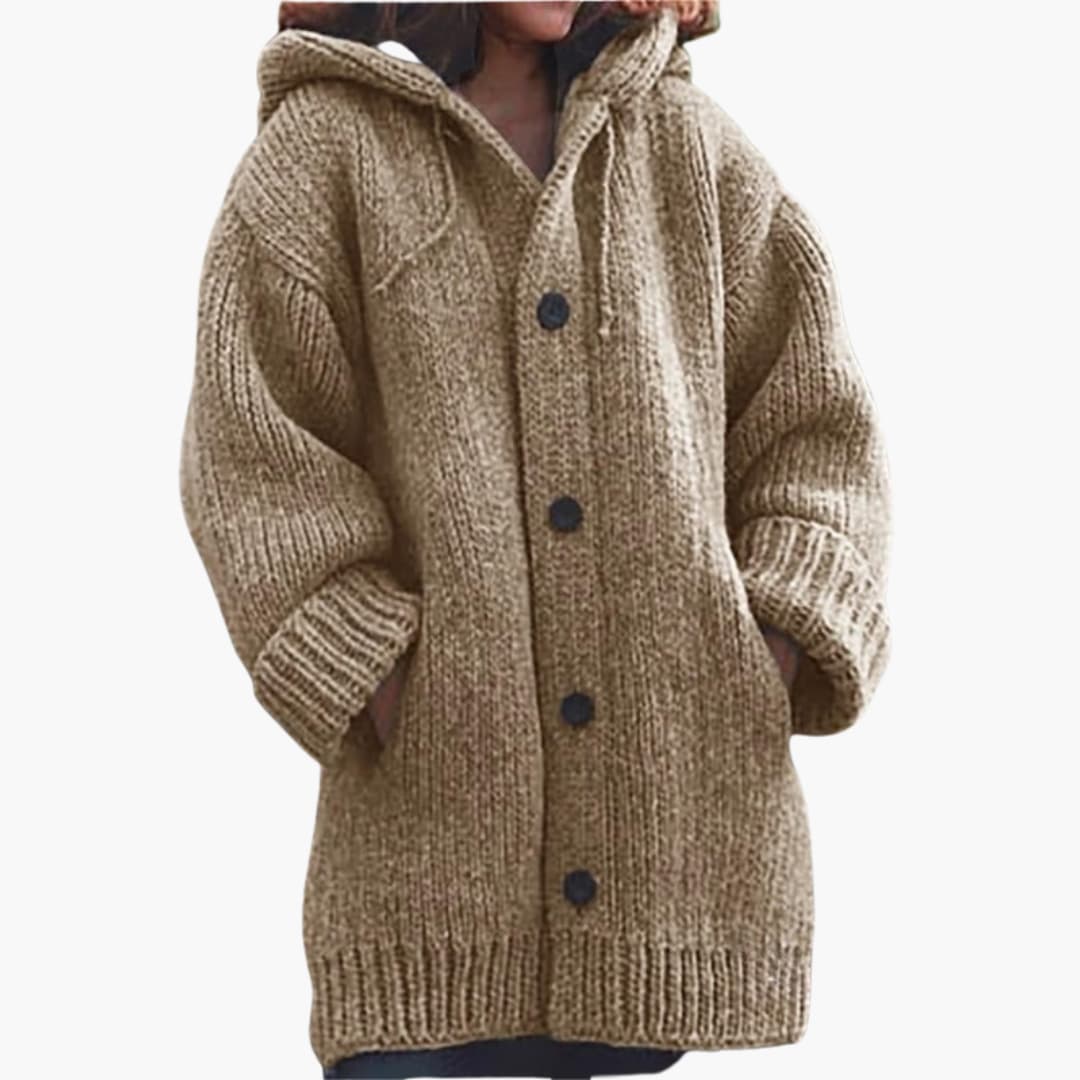 Elarova | Lange Damen-Strickjacke mit Kapuze Warme