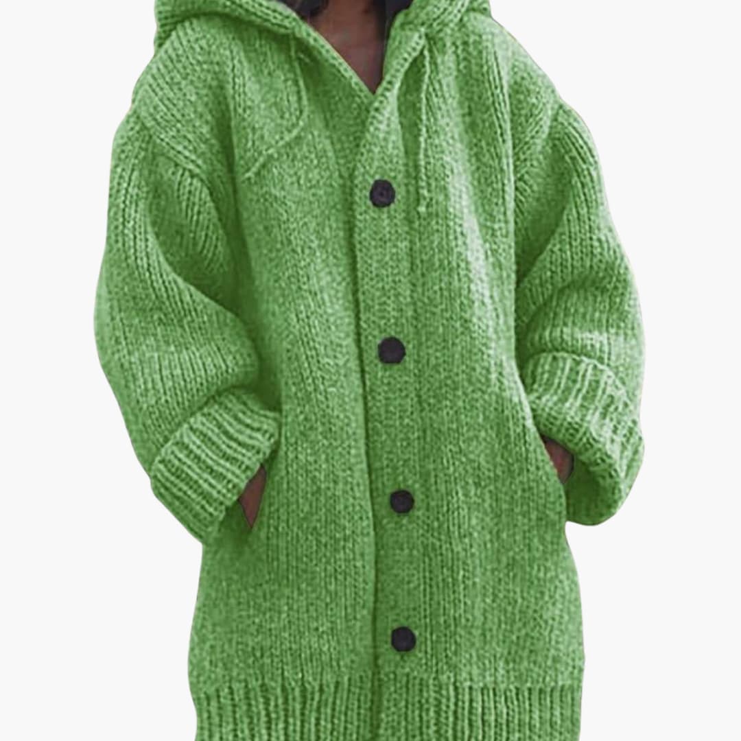 Elarova | Lange Damen-Strickjacke mit Kapuze Warme